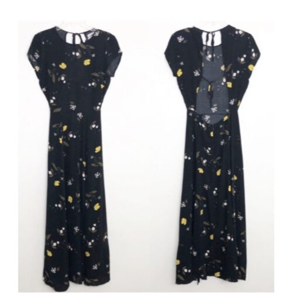 Urban Outfitters Maxi Dress Lindsey Black Floral Open Tie Back Slit large - Picture 3 of 16